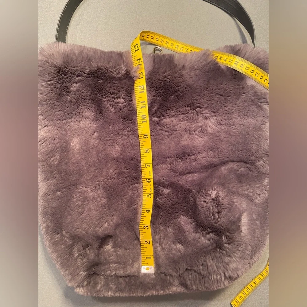 Evelyne Prelonge‎ Faux Fur Shoulder Bag with Pom Pom and Leather Strap Handle